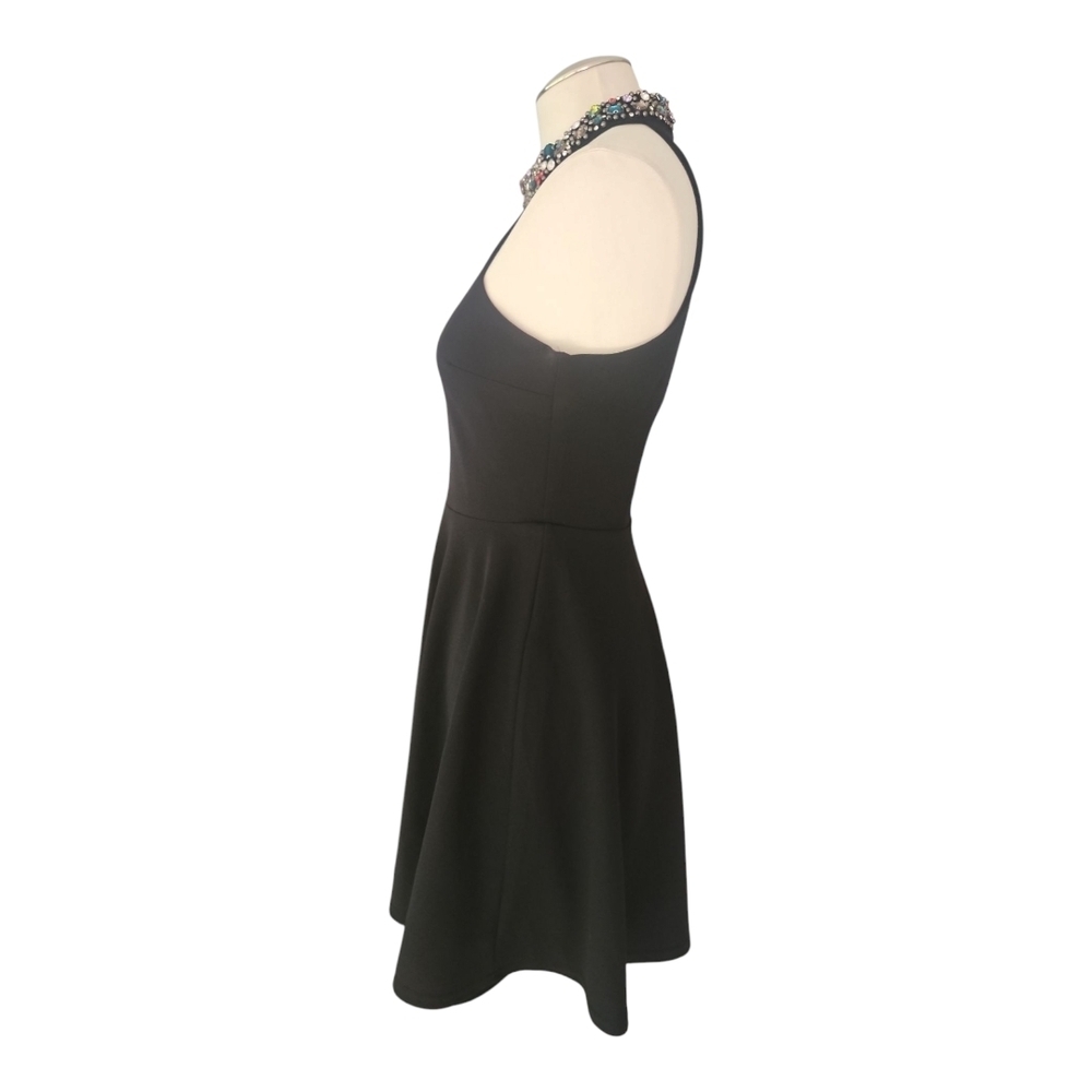 Lulus Black Halter Dress Embellished Neckline Fit Flare Sz S - Picture 6 of 12